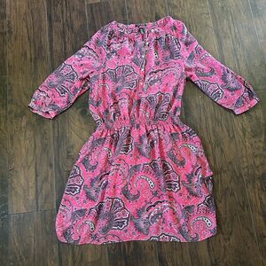 Lauren Ralph Lauren Paisley Print Long Sleeve Dress 14 Pink Mesh Lightweight